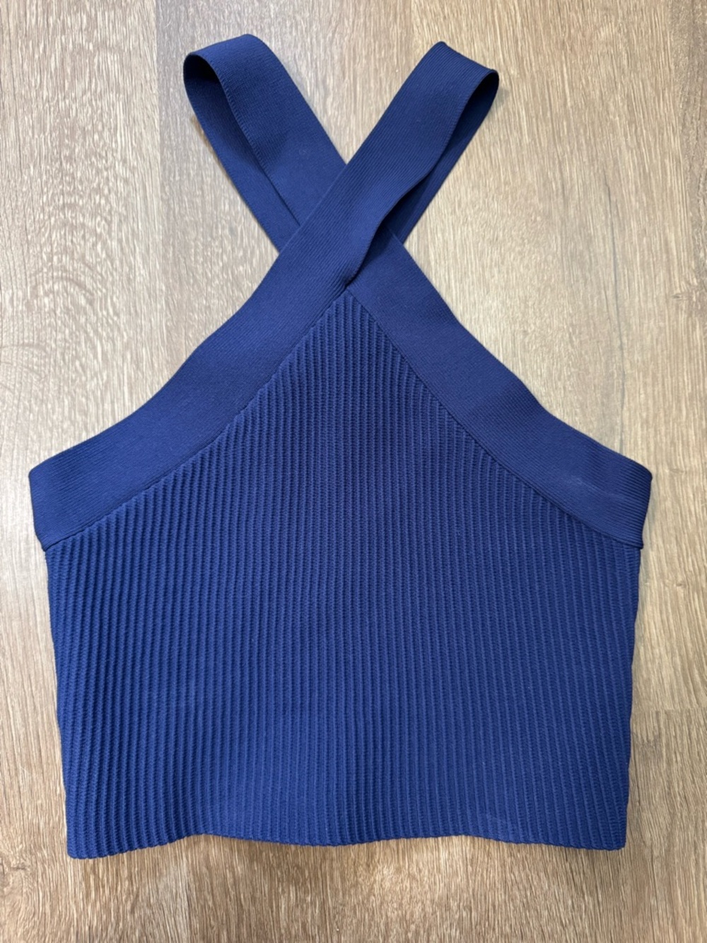 Forever 21 Navy Blue Knit Halter Wide Strap Cropped Tank Top S